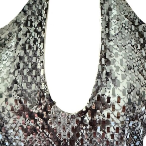 Women's Mock Neck Cut Out Bodysuit Mirrored Embellishment Snake Skin Print SZ 1X - Picture 4 of 16